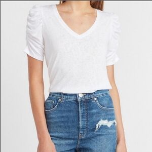 Express White Slub Puff Sleeve V-Neck Tee Size Small